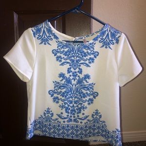 White and Blue patterned top